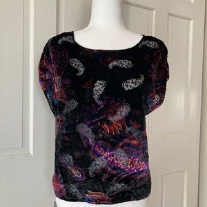 Ecote Black Velvet Burnout Paisley Blouse  SZ Medium